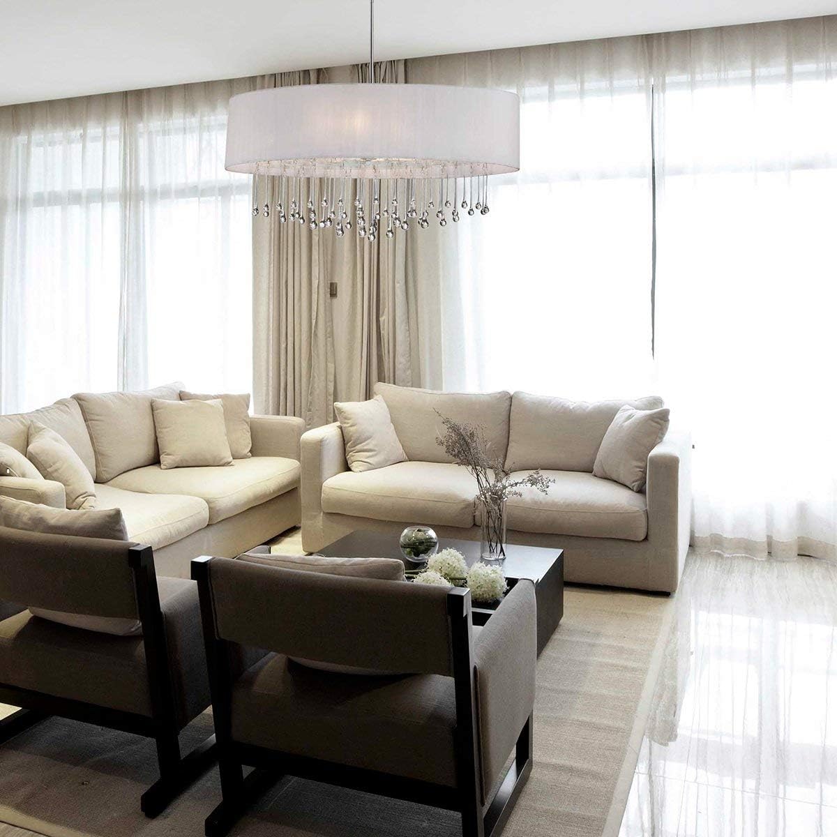 Crаzу Clеаrаnсе Eurofase 16033-016 Penchant Luxury Clear Glass Crystal Teardrop Black Pleated Chiffon Drum Pendant Light, 1-Light 60 Watt, 15H x 10Dia, Chrome