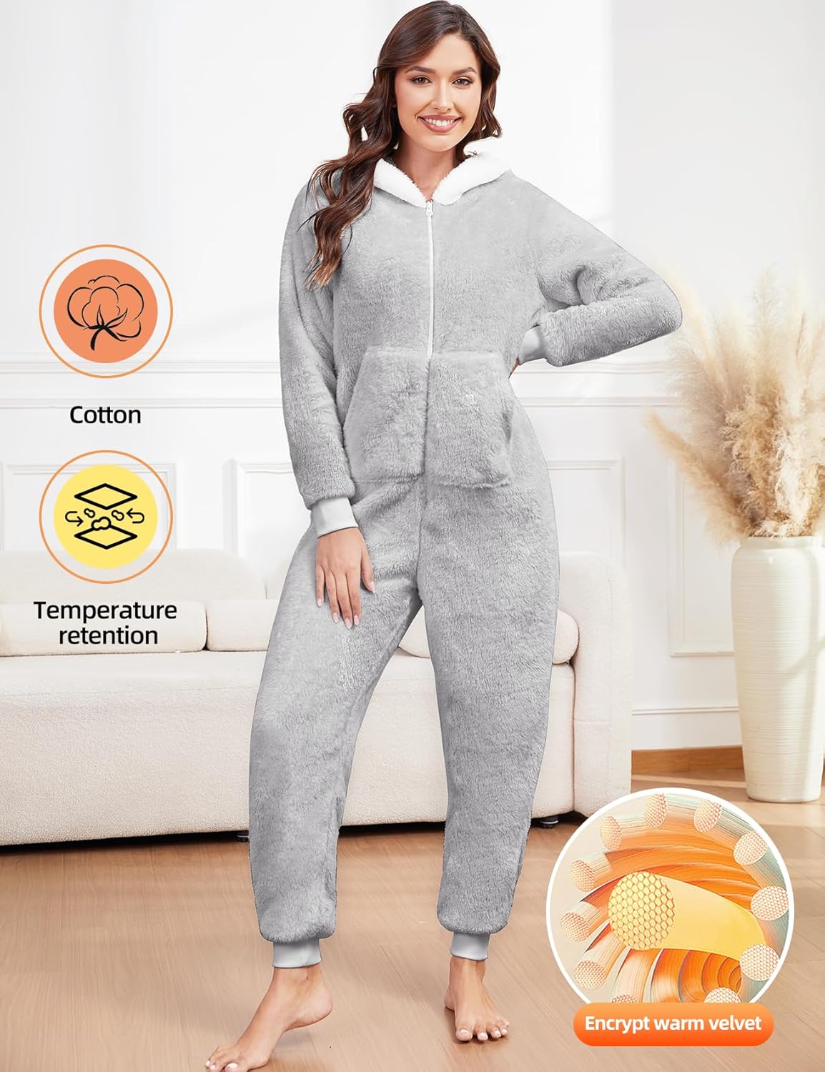 Gihuo Women's Fuzzy Onesie Warm Fleece Hooded Pajamas Winter Jumpsuit Loungewear - Image 5