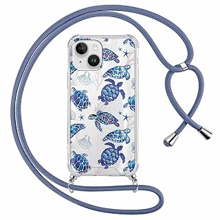 ZhuoFan Handykette Handyhülle für iPhone 13/iPhone 14 Hülle 6,1" mit Band, Transparent Aesthetic Meeresschildkröte Muster Cover mit Kordel zum umhängen Necklace Case Silikon Schutzhülle, 07 - Amazon product rated Grade A