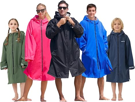 Owntop Swim Parka Surf Poncho for Kids Youth and Adult, Unisex Oversized Bat Wing Hooded Changing Robe Windproof Waterproof