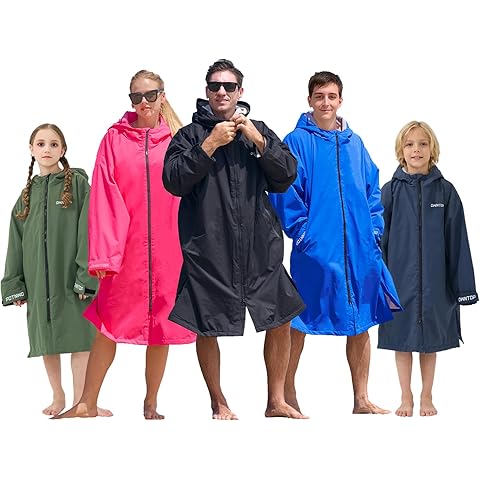 Owntop Swim Parka Surf Poncho for Kids Youth and Adult, Unisex Oversized Bat Wing Hooded Changing Robe Windproof Waterproof