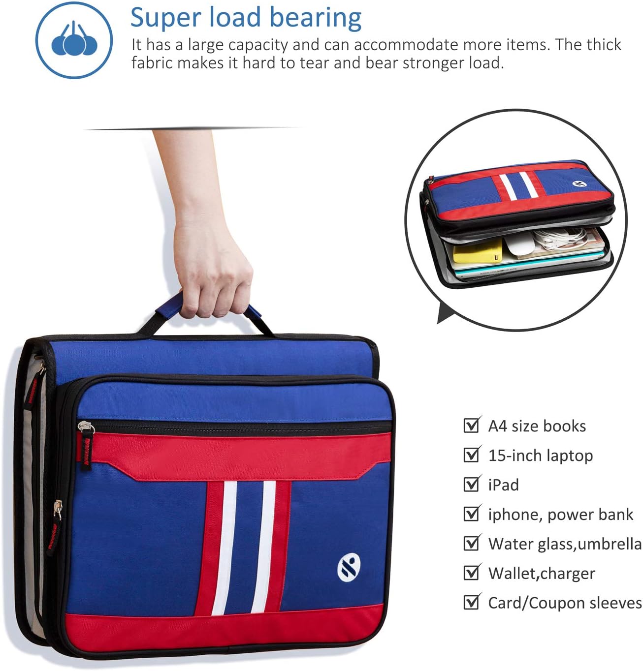 2-Inch 3 Rings Zipper Binder, Holds 15-Inch Laptop, Handle and Shoulder Strap Included, Blue : Office Products