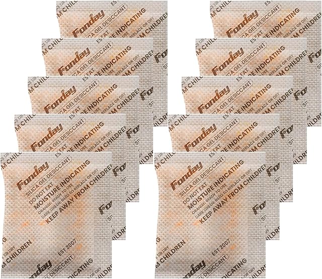 10Gram x 10Packet Rechargeable Silica Gel Desiccant Packets Fonday Food Grade Fast Reactivate Desiccant Bags Moisture Indicating Orange to Green for Jewelry Tools food medication