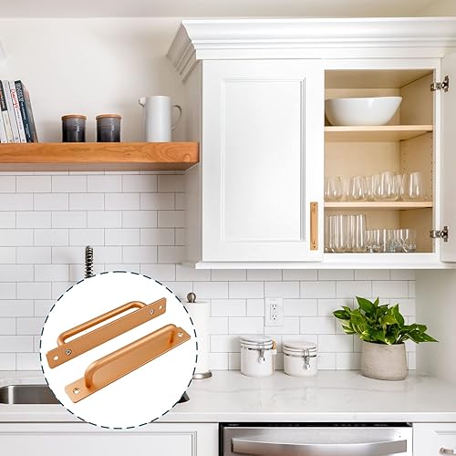 Miniatura 6 de Rierdge Manija de puerta de granero, 7 pulgadas7.087 in, de aleación de aluminio dorado, para armario, armario, cajón, armario, cocina, jardín,