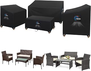 SIRUITON Funda para Muebles de Patio 4 Piezas Exterior Terraza Patio Jardín Juego Impermeable para Terraza Juego de Muebles para Césped Cubierta Negra