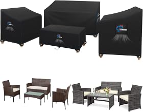 SIRUTON 4-Piece Patio Furniture Cover Outdoor Veranda Set of Garden Furniture Covers Waterproof Patio Furniture Cover, Furniture Tarpaulin Garden Lounge Waterproof Anti-UV, Black