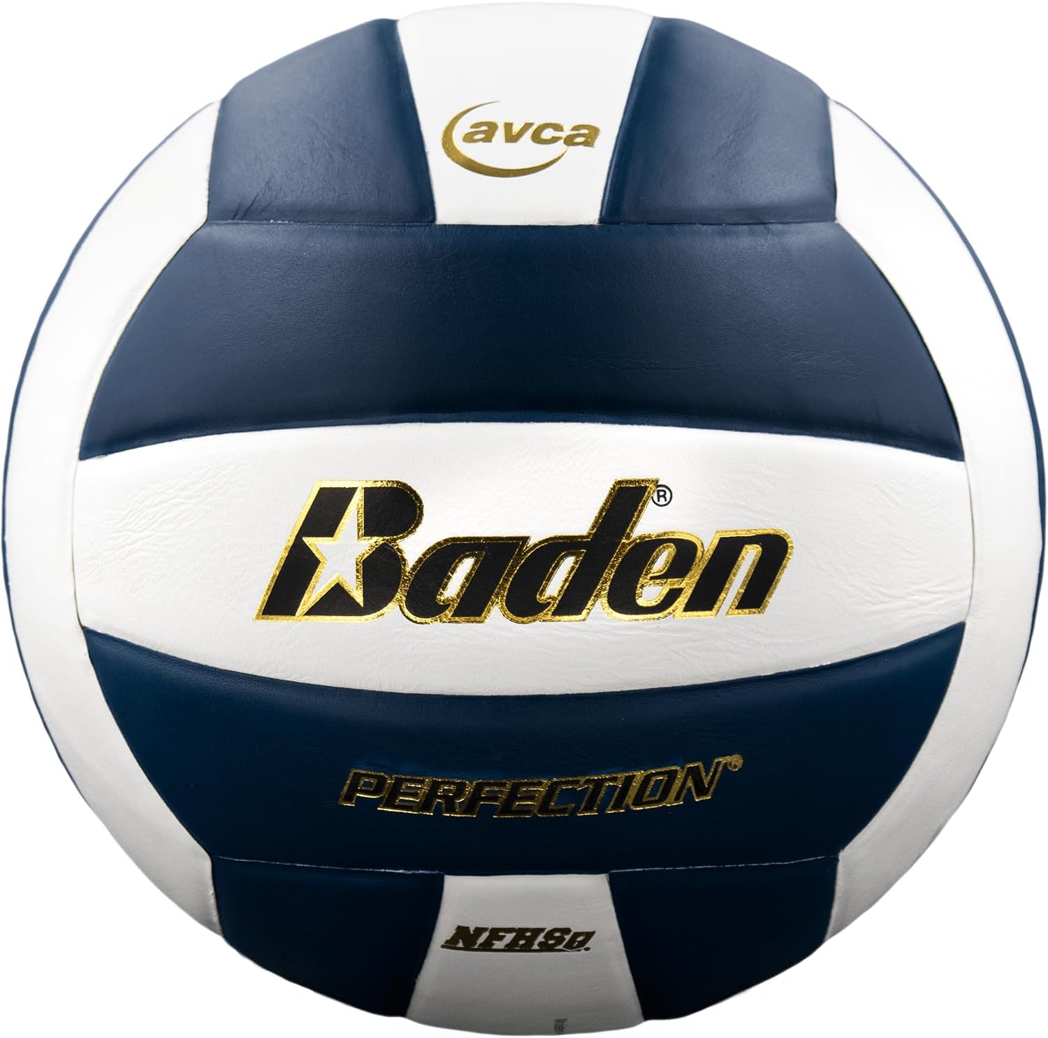 Baden | Perfection | Premium Leather | Indoor Official Game Volleyball | 13U to College | Official Size + Weight | Navy/White | NFHS + AVCA Approved