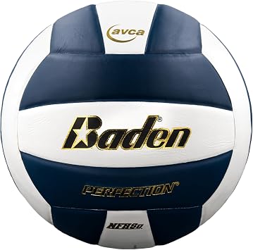 Baden | Perfection | Premium Leather | Indoor Official Game Volleyball | 13U to College | Official Size + Weight | Navy/White | NFHS + AVCA Approved