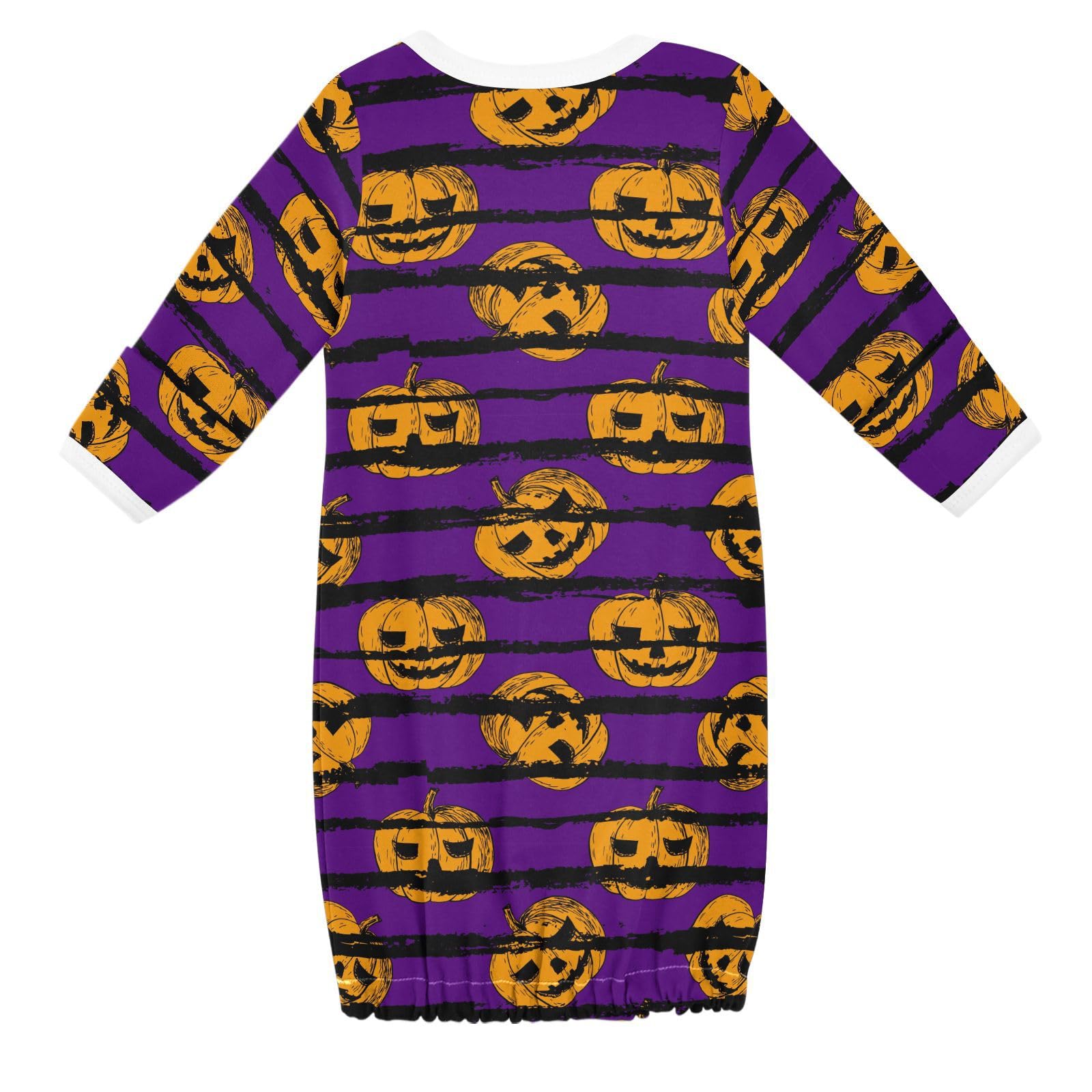 WIFIU Halloween Pumpkin Theme Baby Girls Boys Sleeper Gown Cotton Nightgown Long Sleeve, Purple Stripes Baby Nightdress Sleeping Clothes for Newborn 3-6 Months