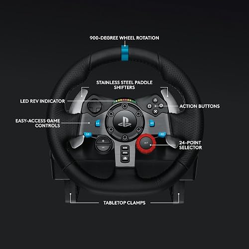 Logitech G G29 SE Driving Force Racing Wheel and Pedals, Force Feedback, Real Leather Driving Force Shifter - Sim Steering Wheel, Pedals, Gear stick for PS5, PS4 and PC, Mac - Black - 5