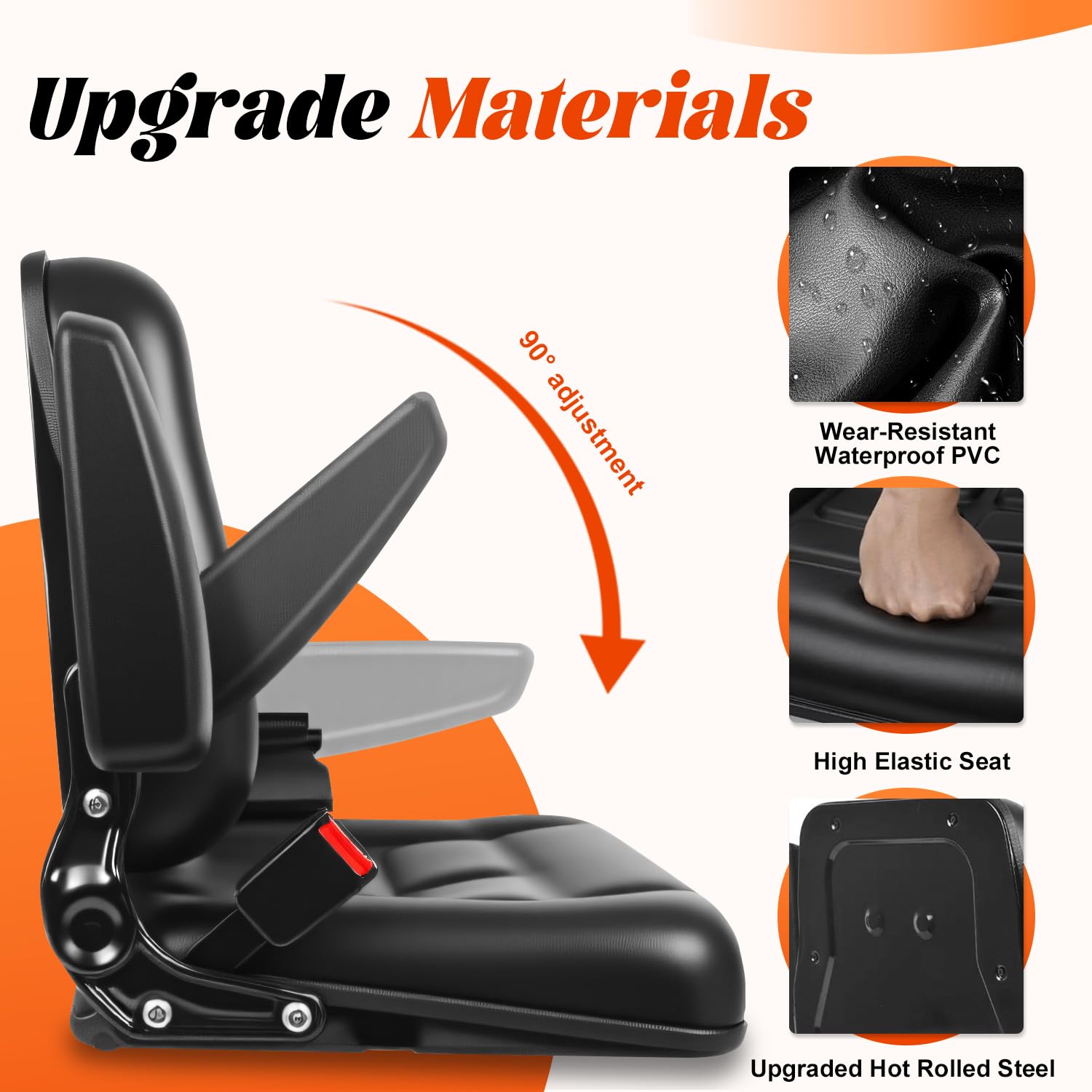 Universal Forklift Seat,Fold Down Tractor Seat with Adjustable Angle Back,Forklift Seat with Retractable Safety Belt,for Tractor,Skid Loader,Excavator,Dozer,Backhoe — view 3