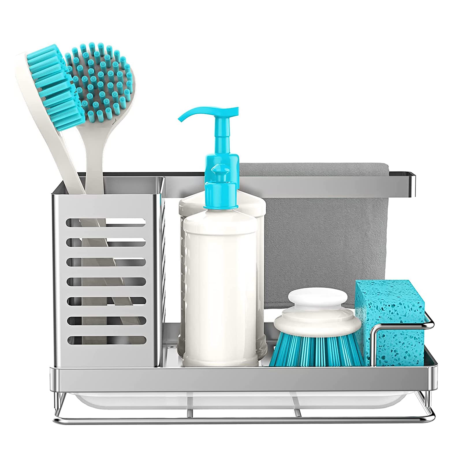 Organizador de fregadero de acero inoxidable, soporte de esponja para