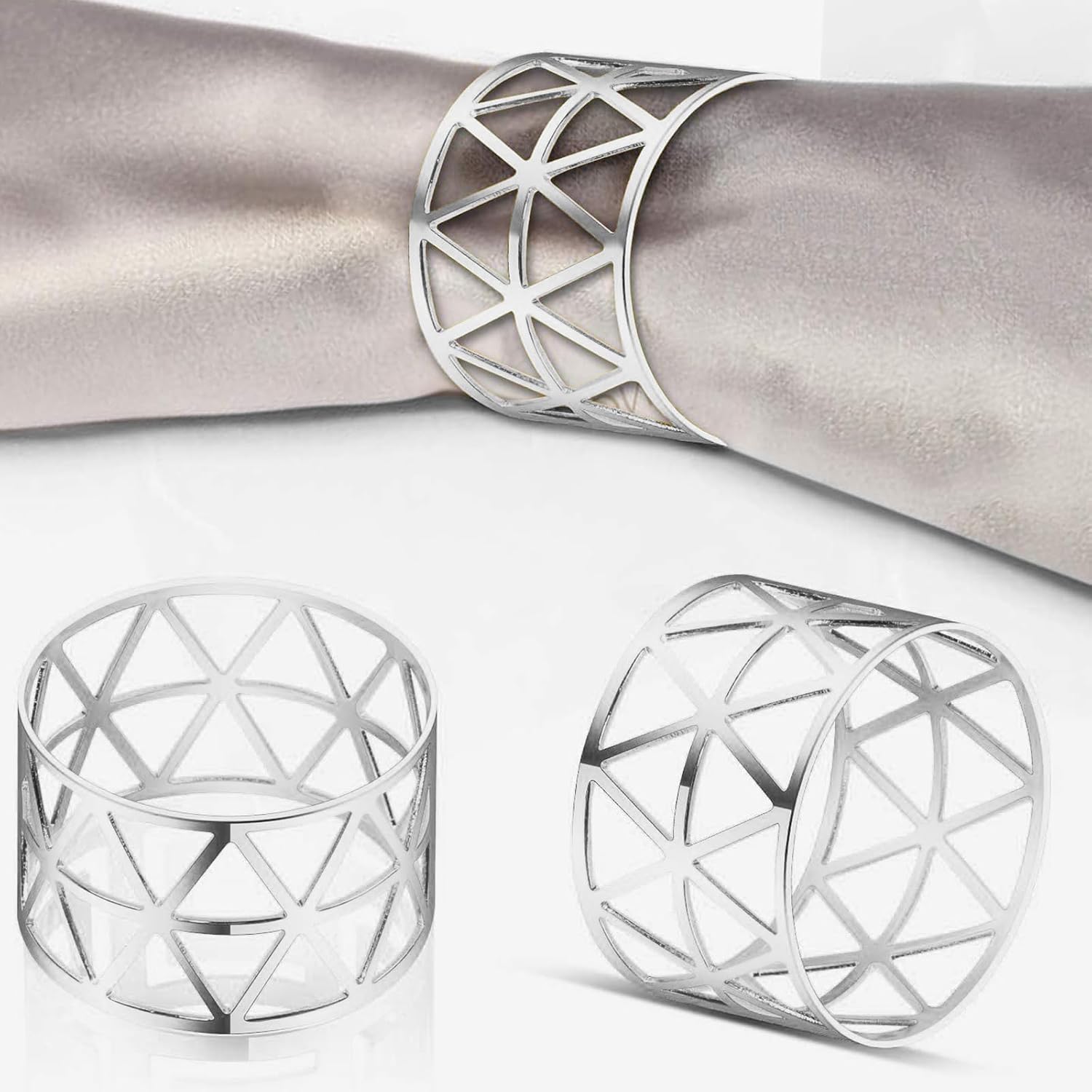 12 PCS Silver Napkin Rings,Napkin Rings Silver Hollow Design
