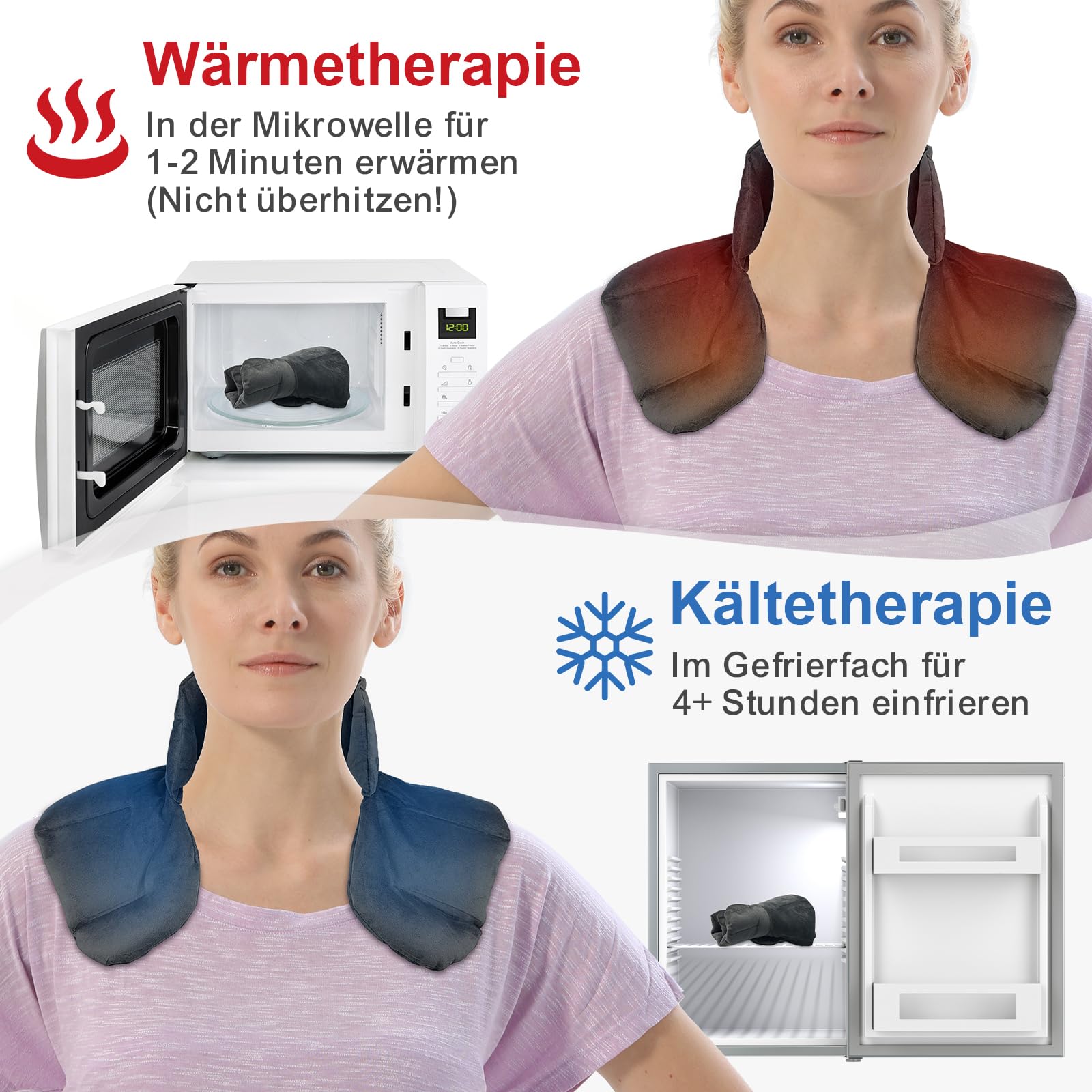 Körnerkissen Nacken Schulter für Mikrowelle, Kirschkernkissen Nacken Schulter, Nackenkissen mit Kragen,100% natürliche Füllungen Geschenke für die Familie, Wärme-/Kältetherapie(Grau)