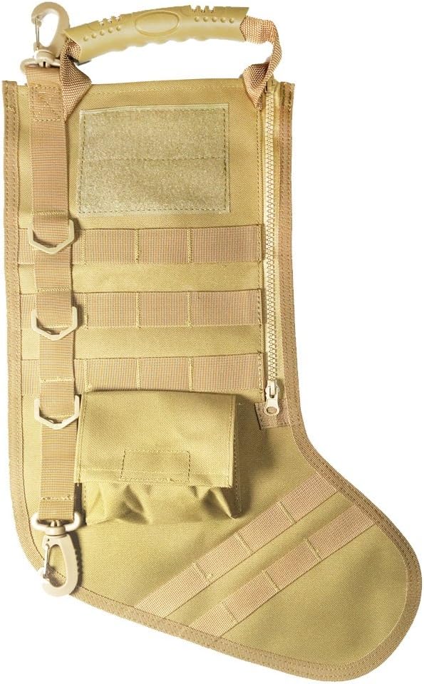 SPEED TRACK Tactical Christmas Xmas Stocking with Handle, Perfect Mantel Decoration, Gift for Veterans and Outdoorsy People (Sand)
