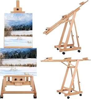 Painting Easel for Adults, Holds 2 Canvases Painting Easel, Removable Floor Adjustable Easel with Brake Wheels, Art Easel for Adults, Natural