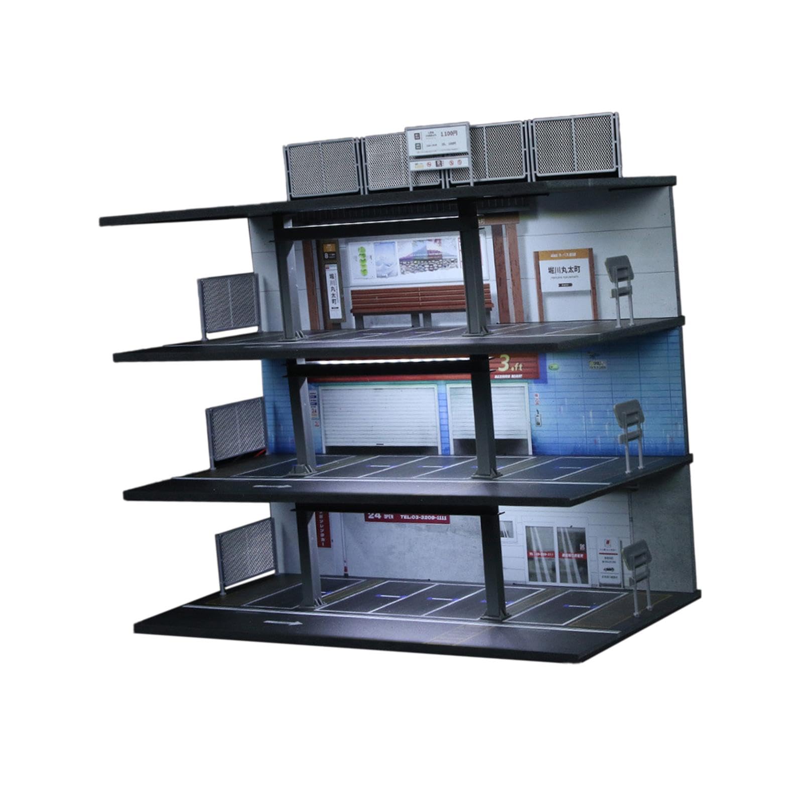Vitrine für Modellautos, Miniatur Parkplatz Diorama, Spielzeugaufbewahrung mit Beleuchtung, Dekoration, Style B