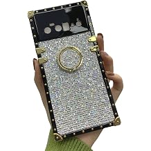 for Google Pixel 7 not fit Pixel 7 Pro Bling Case for Women Girls Luxury Box Trunk Design Cute Pretty Glitter Soft Cover with Finger Ring Grip Kickstand Phone Skin,White