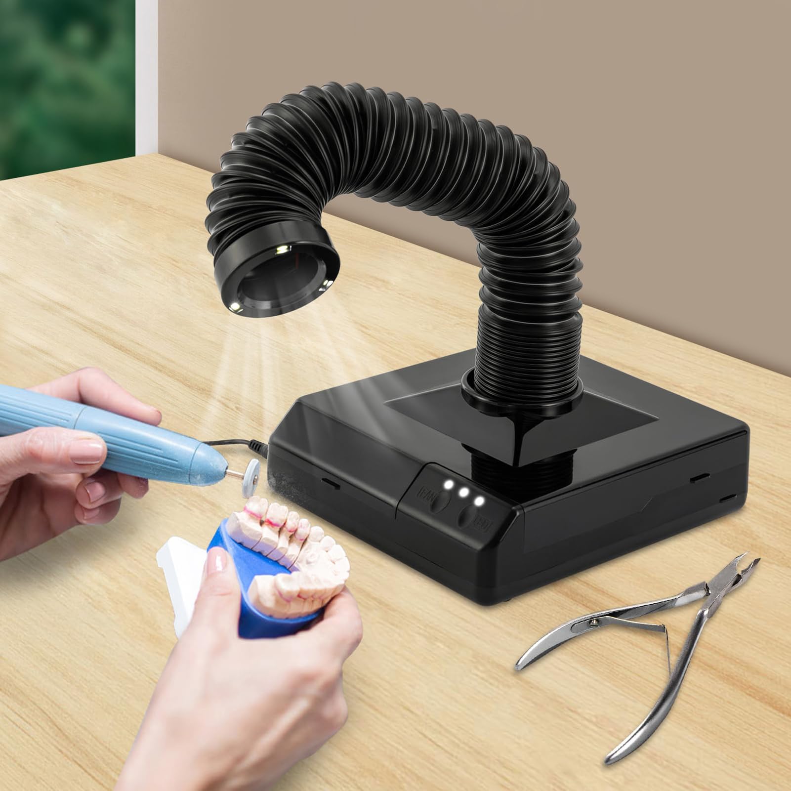 SenhE Dental-Polierstaubsauger, 60W Dental Staubsauger, Hocheffiziente 360°-Absorption, Mit Ventilator Und LED-Teleskoprohr-Winkeldesign für Dentallabor