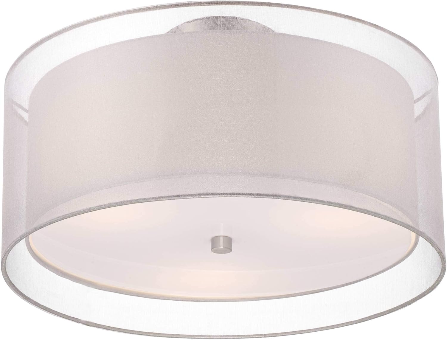 Possini Euro Design Double Drum Modern Ceiling Light Flush Mount Fixture Antique Brass 18" Wide Champagne Organza White Hardback Shade for House Bedroom Hallway Living Room Bathroom Dining Kitchen