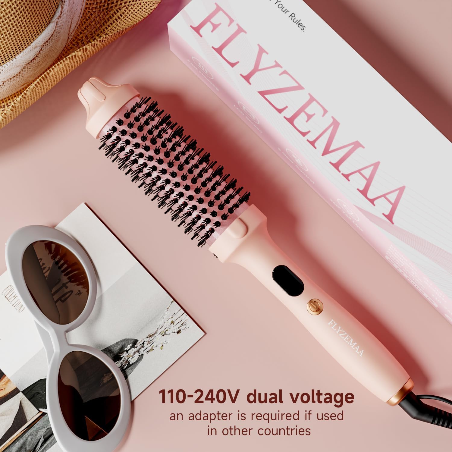 Thermal Brush, 1 1/2 inch Heated Round Brush with 3 Temperature Settings, Easy to Create Blowout Look, Pouch and Dual Voltage for Travel