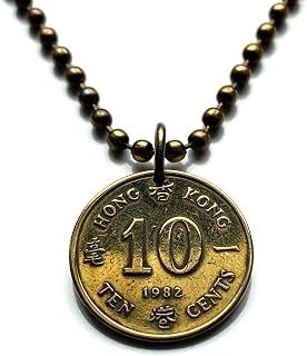 1982 British Hong Kong China 10 Cents coin pendant Pearl of the Orient lion Victoria Harbor Sham Shui Po Yau Tsim Mong Kwai Tsing Tai Po Sha Tin Chinese Pearl River Delta Kwun Tong Yuen n003643