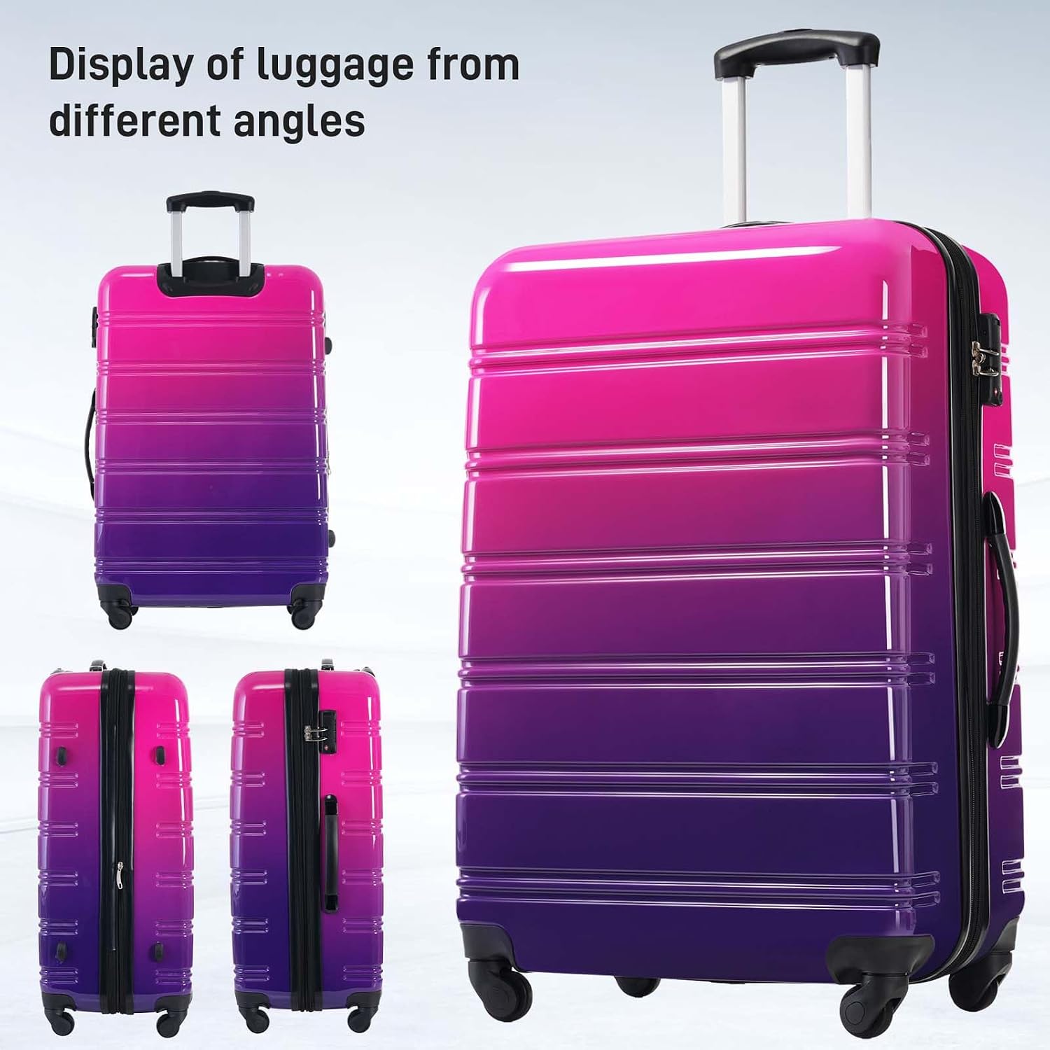 3-Piece Luggage Set Suitcases with Wheels, 20/24/28 Inch Hard Shell Suitcase, Multicolor Purple Carry-On & Check-In Travel Suitcases, Lightweight Hardside Luggage with TSA Lock (Multicolor Purple)