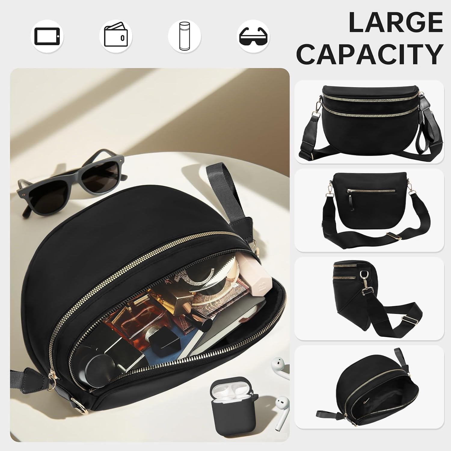 Bum Bag Crossbody Bags for Women Fashion Waist Packs Large Fanny Packs Belt Bag Checkered Purse Handbags Wallets Purses Trendy Shoulder Bag (Black-new, One Size)