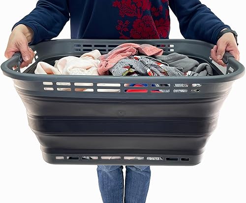 Miniatura 6 de SAMMART Cesta plegable de plástico para la ropa sucia de 42L (11 galones) - Contenedor de almacenamiento plegable - Cesta portátil para lavandería -