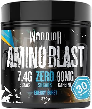Warrior Amino Blast BCAA Powder 270g – Fruit Salad Flavour, BCAA Supplement for Muscle Recovery, Energy, Endurance, Hydration, Pre & Post Workout Nutrition - Energy Burst