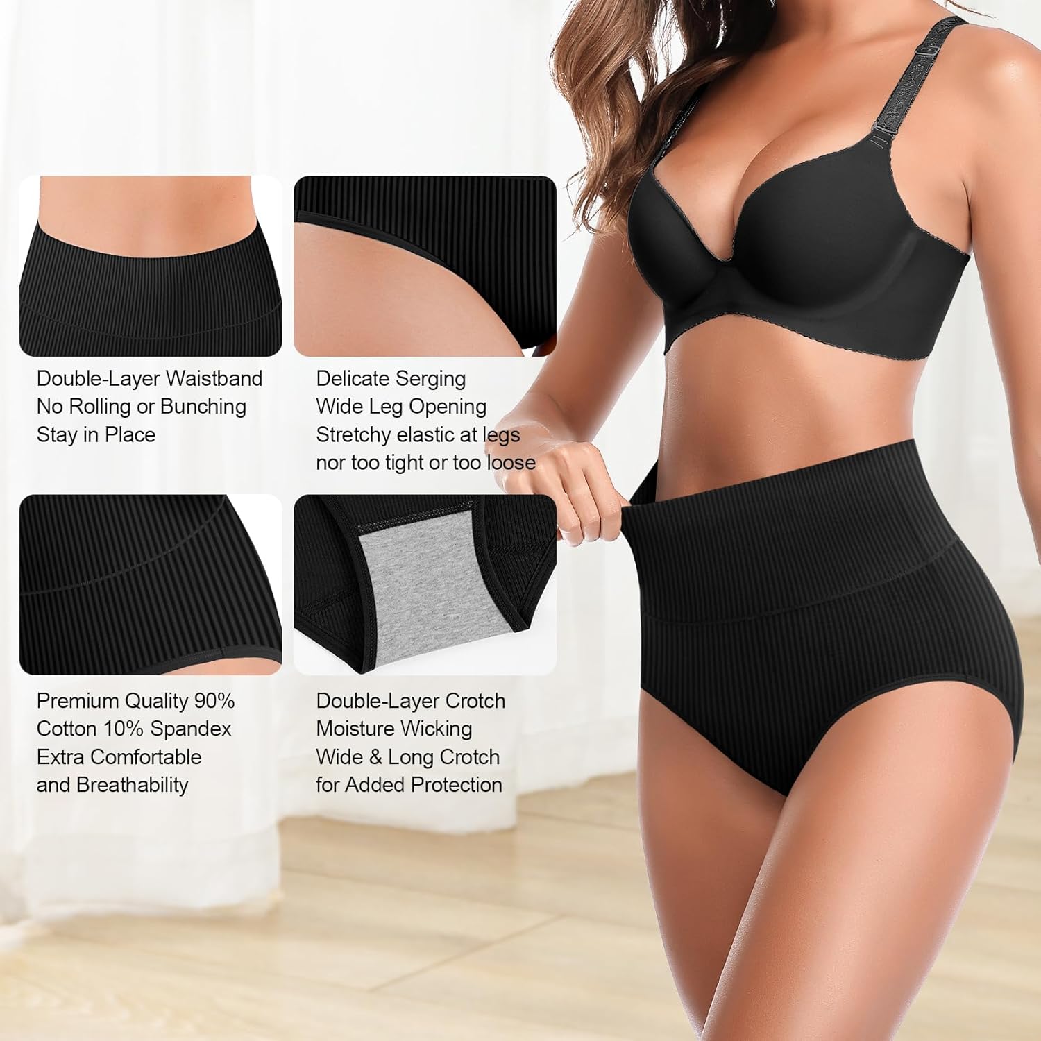 Women's High Waist Cotton Underwear Super Stretchy Briefs Full Coverage Panties Soft Women Panties 5-Pack - Image 5