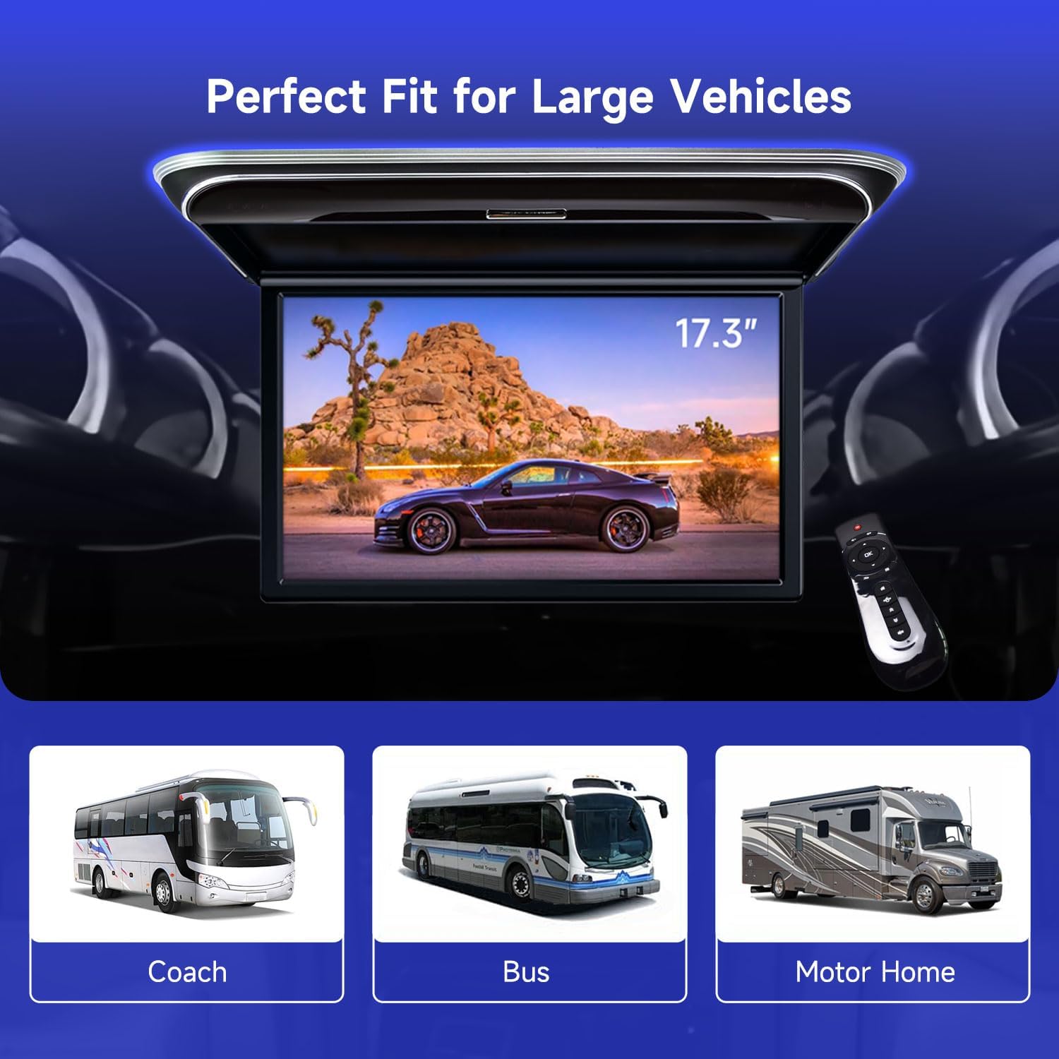 17.3 Inch Android Car Flip Down Overhead Monitor Ceiling Wide IPS Screen 1080P Android System 8K Video Built in Speakers Support Bluetooth 5.0 WiFi HDMI USB