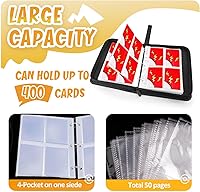 Vista 4 de Carpeta de tarjetas con 4 bolsillos, 400 bolsillos con 50 fundas extraíbles, soporte para álbum con cremallera para coleccionista de tarjetas