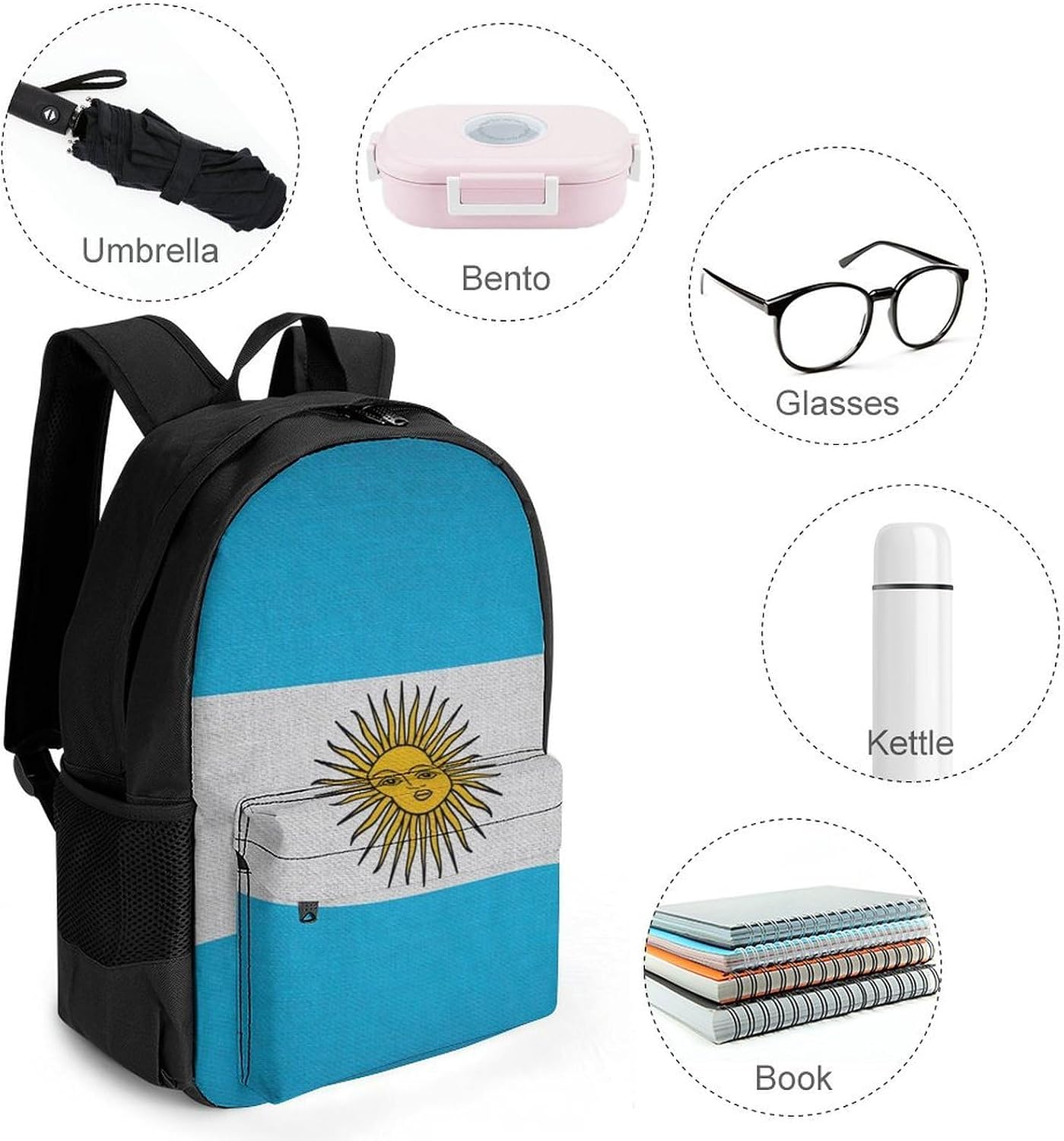 Argentina Flag Backpack Lightweight Backpacks Work Bag