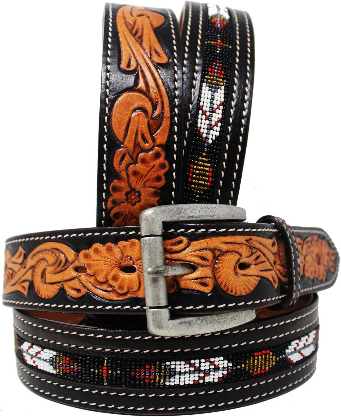 CHALLENGER Men's Western Rodeo Heavy Duty Beaded Full-Grain Leather Belt 26RT11