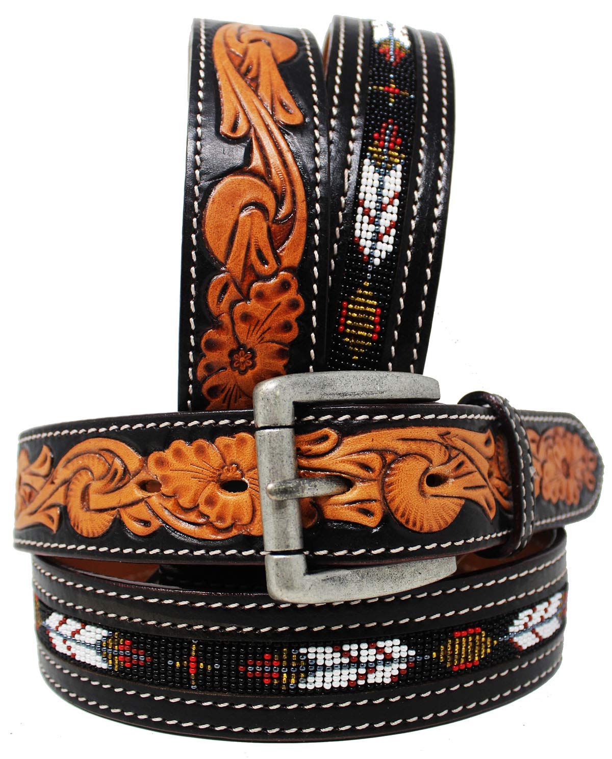 31-32 Men's Western Rodeo Heavy Duty Beaded Full-Grain Leather Belt 26RT11