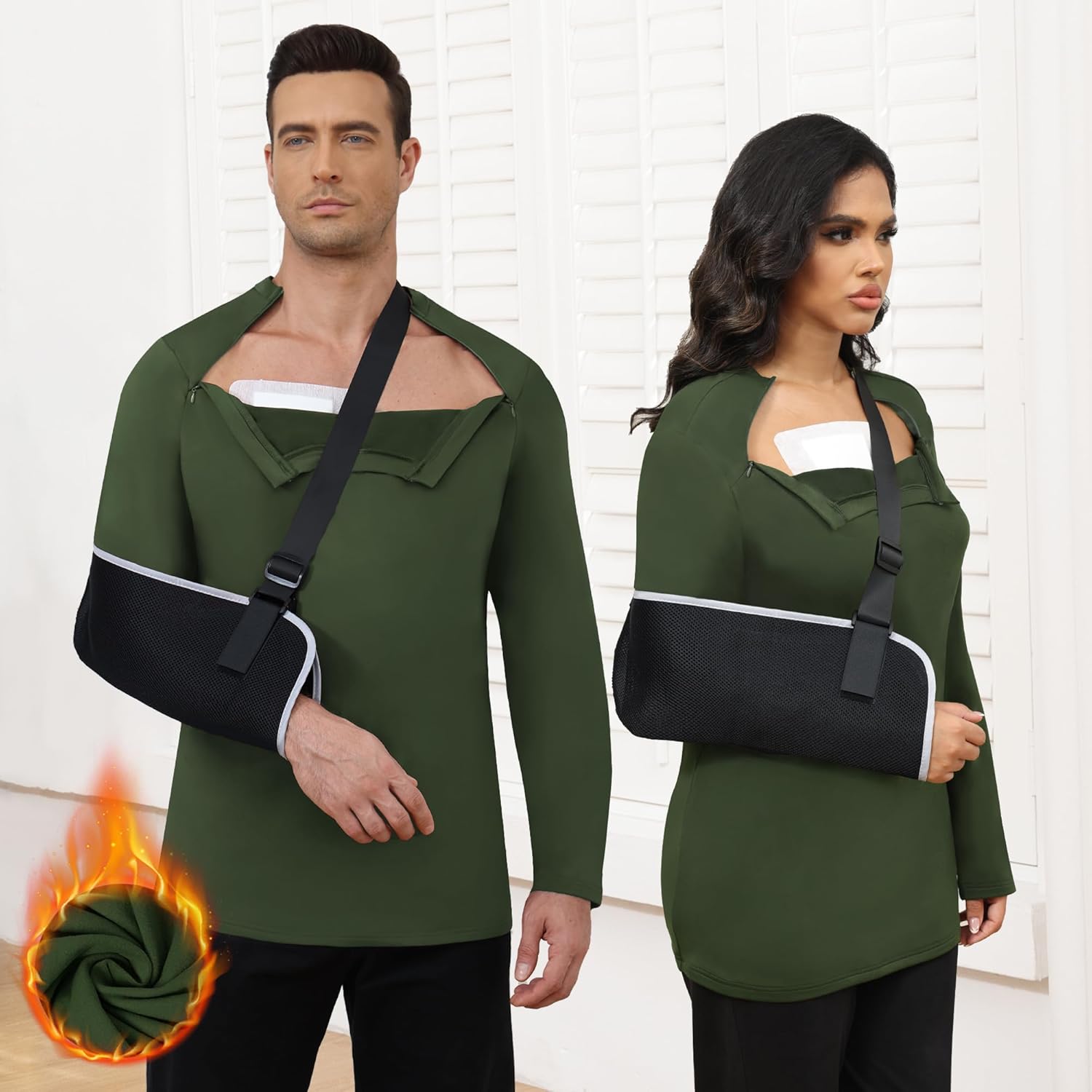 Fleece Lined Unisex Chemo Shirts for Port Access Long Sleeve Shoulder Surgery Zippers Off Shirt Thermal Dialysis Shirt - Image 2