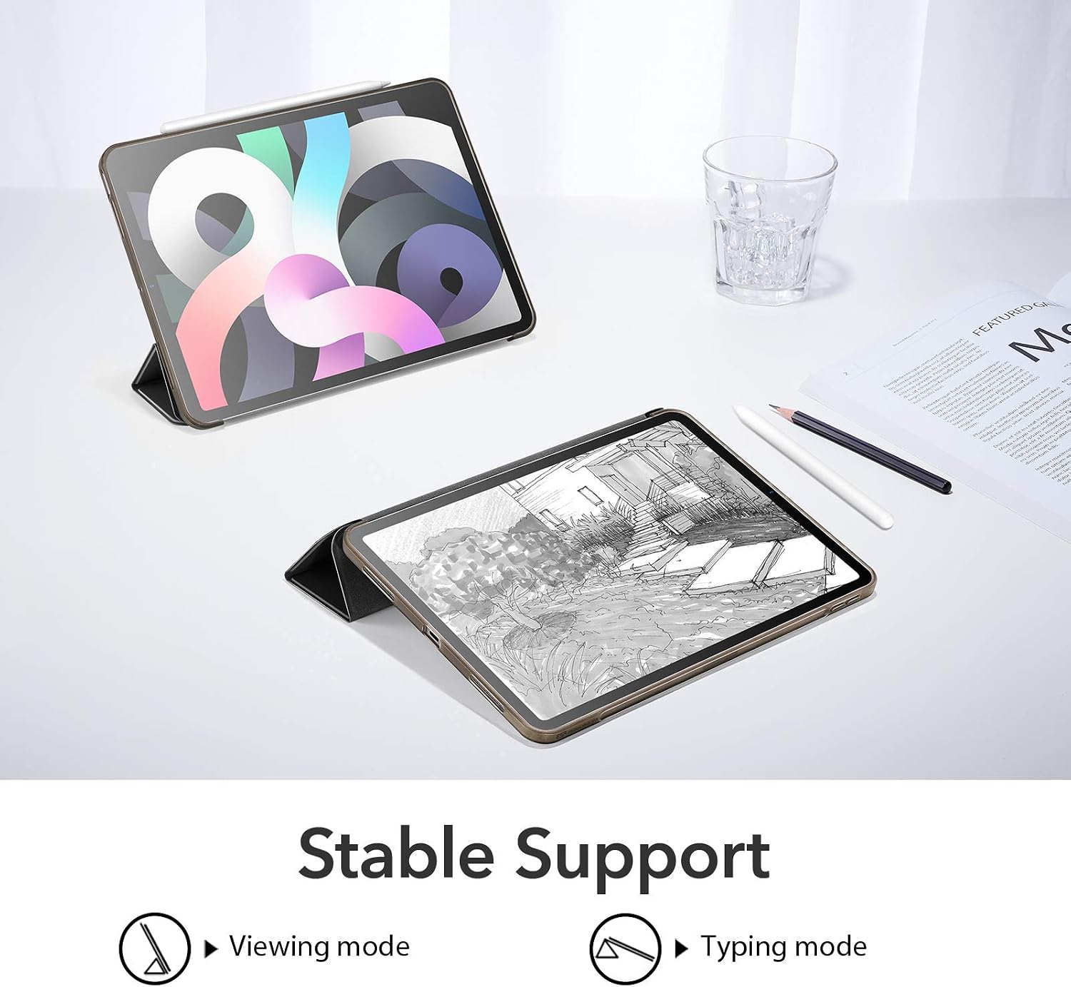 ESR Case for iPad Air 5 (2022)/iPad Air 4 Case (2020) 10.9 Inch, Slim and Lightweight, Auto Sleep/Wake, Trifold Stand, Soft TPU Cover, Viewing/Typing Stand Modes, Rebound Series, Black