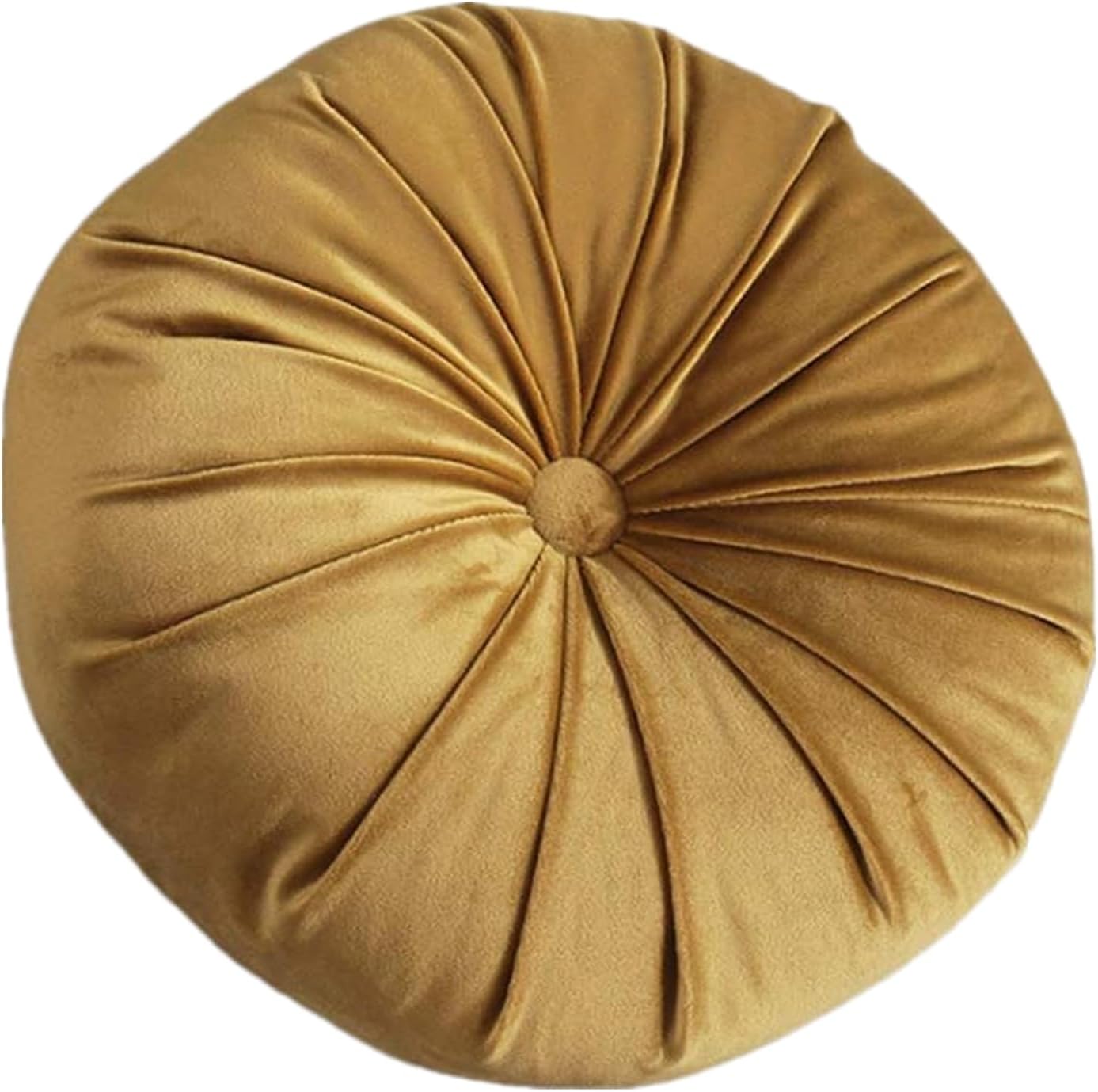 Round Throw Pillow, 13.7” Solid Color Decorative Round Dutch Velvet Floor Pillows Pleated Round Throw Pillow Floor Cushion Pillows for Sofa Couch Chair Bed Living Room, Yellow