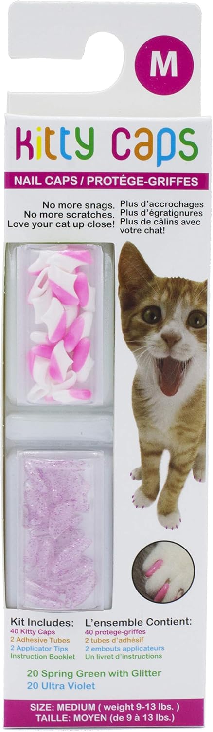 Kitty Caps Nail Caps for Cats | Safe, Stylish & Humane Alternative to Declawing | Stops Snags and Scratches, Medium (9-13 lbs), White with Pink Tips & Clear with Pink Glitter : Pet Supplies