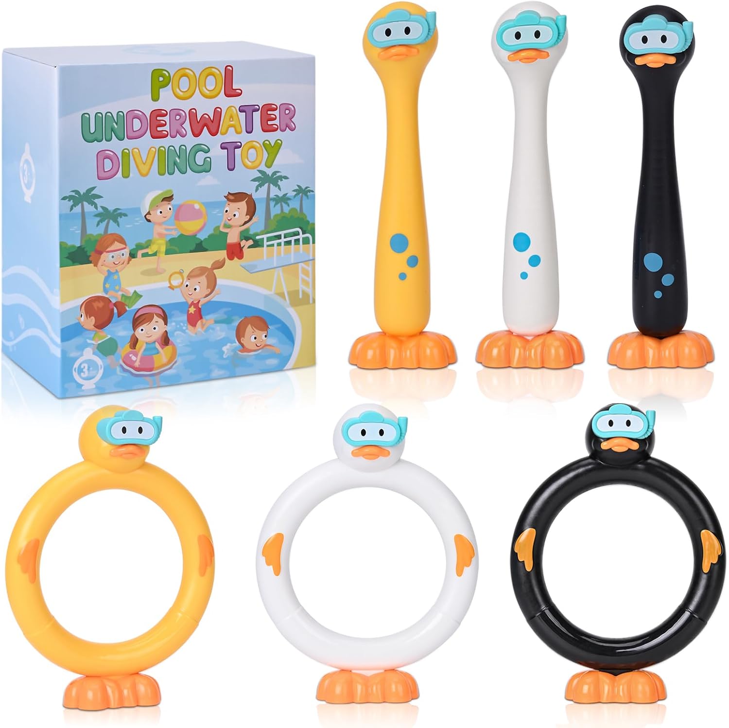 3PCS Swimming Duck Pool Diving Toys Sticks Underwater Summer Pool Sinking Toys for Kids Ages 3-12 Pool Game Dive Swim Stick for Boys and Girls