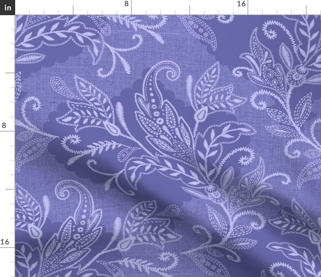 Spoonflower Fabric - Periwinkle Ornate Swirls Floral Monochromatic Printed on Upholstery Velvet Fabric Fat Quarter - Upholstery Home Decor Bottomweight Apparel