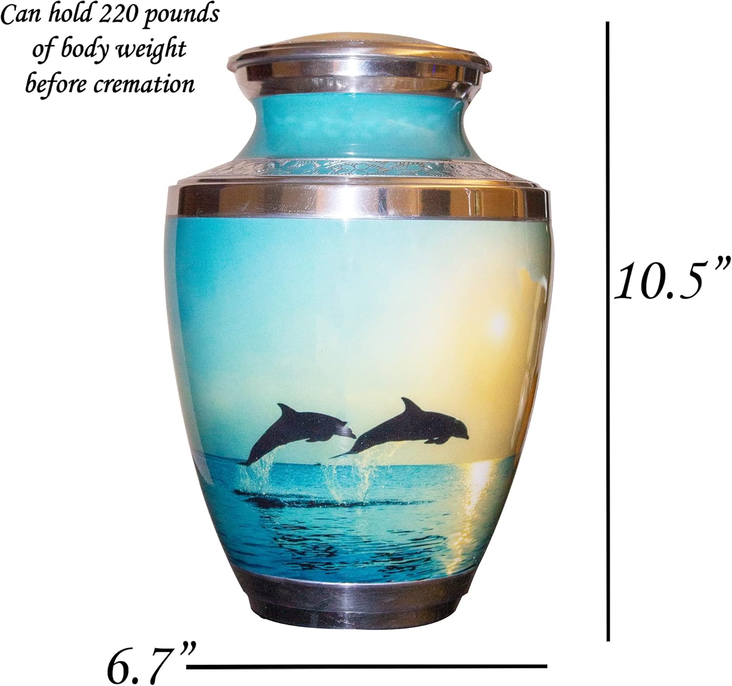 Dancing Dolphins Cremation Urn, Adult Blue Ocean Dolphin Lovers Funeral Urn with Personalization