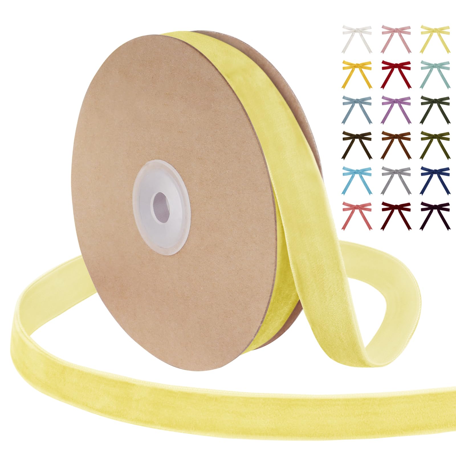 Uiopa Lemon Yellow Velvet Ribbon, 20mm x 9m Single Face Wrapping Ribbon, Vintage Velvet Ribbons for Gift Wrapping, Wreaths, Wedding, Party, Home Decor, DIY Crafts โ image 1