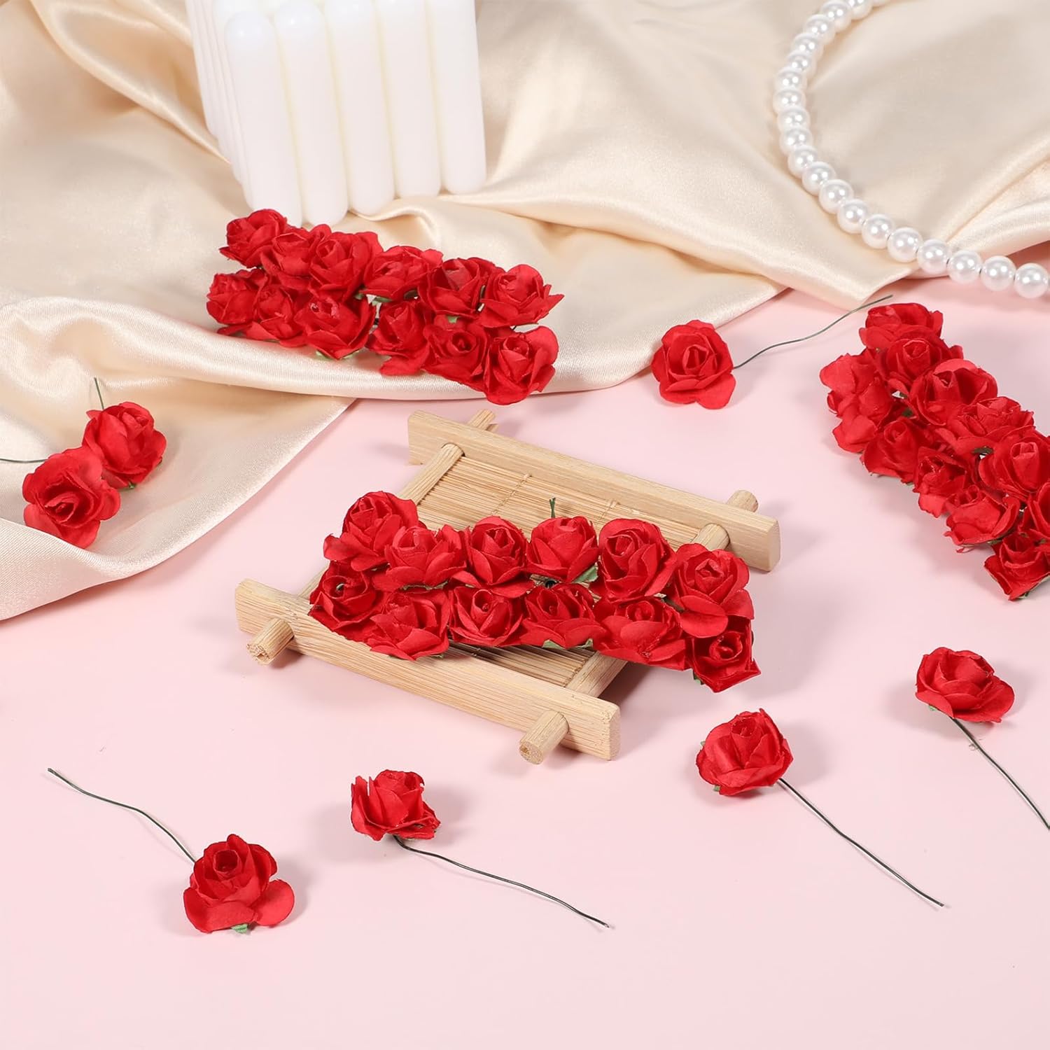 144 Pcs Mini Paper Flowers Red Rose Artificial Flower Head Paper Flowers Bulk Red Roses Buds for DIY Crafts Projects Home Wedding Bouquet Garden Flower Wall Party Birthday Decor (0.6 inch) - Image 6