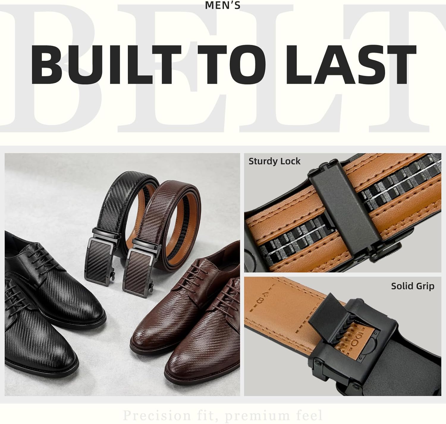 Ratchet Belts for Men - 2 Pack Leather Belts for Men, Easy to Slide, Adjustable, Gi... - Image 2