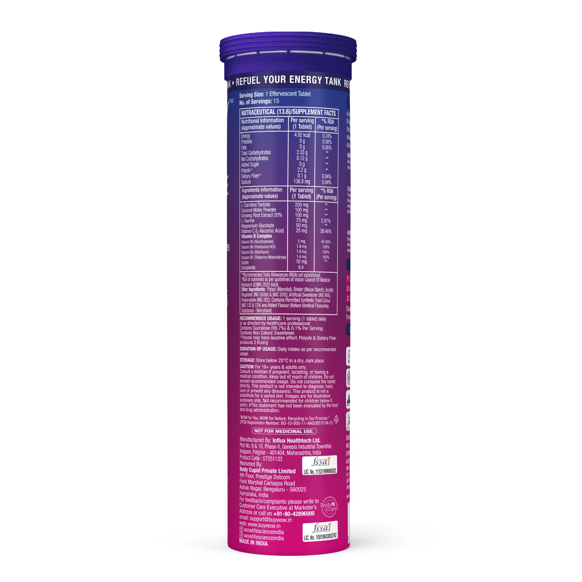 WOW Life Science Electrolyte Boost Effervescent Tablets | Zero Sugar Hydration + Clean Energy | Electrolytes with Prebiotics, L-Carnitine, Ginseng & Taurine | Great Tasting Drink Tablets | Mixed Berries |15 Tablets (Pack of 1) - Image 9 thumbnail