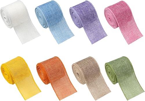 Cinta de arpillera con alambre de 2 pulgadas de ancho  8 rollos, 40 yardas de tela sólida natural con borde de alambre de metal para manualidades,