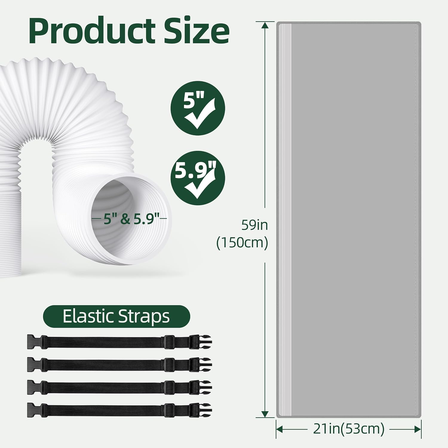 Portable AC Hose Insulation Sleeve, Portable Air Conditioner Hose Insulated Cover Wrap for 5" & 5.9" Diameter Exhaust AC Hose Duct, Gray, 2 Pack