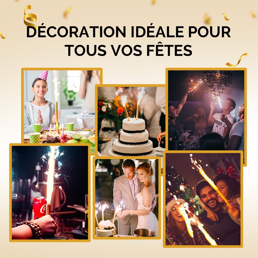 Lot de 100 Fontaines lumineuses 1 minute pour gâteau et bouteille de champagne, Bougie d'ambiance anniversaire décoration